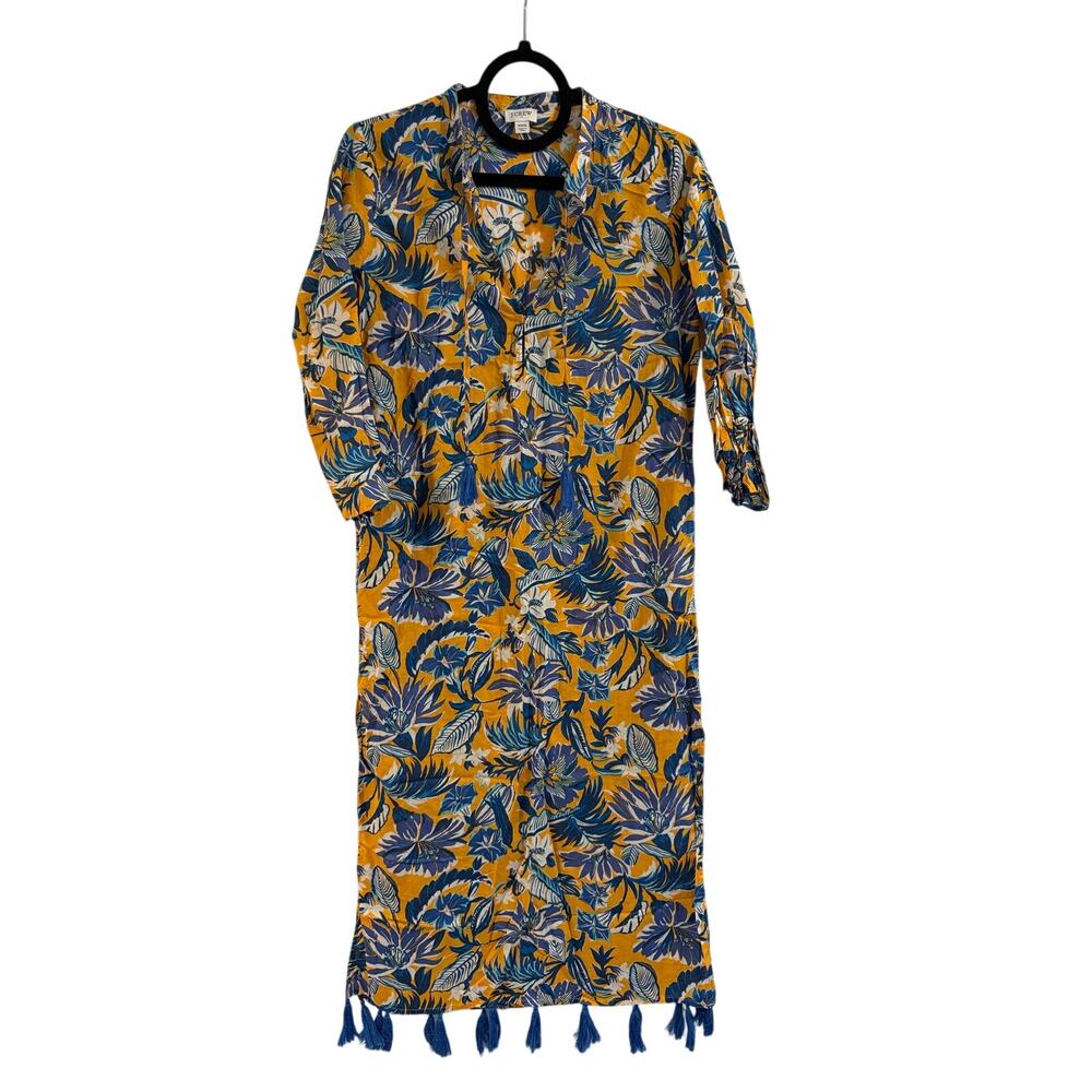 J.Crew Yellow Floral Cotton Tassel Hem Tunic Swim Cover-Up - XXS